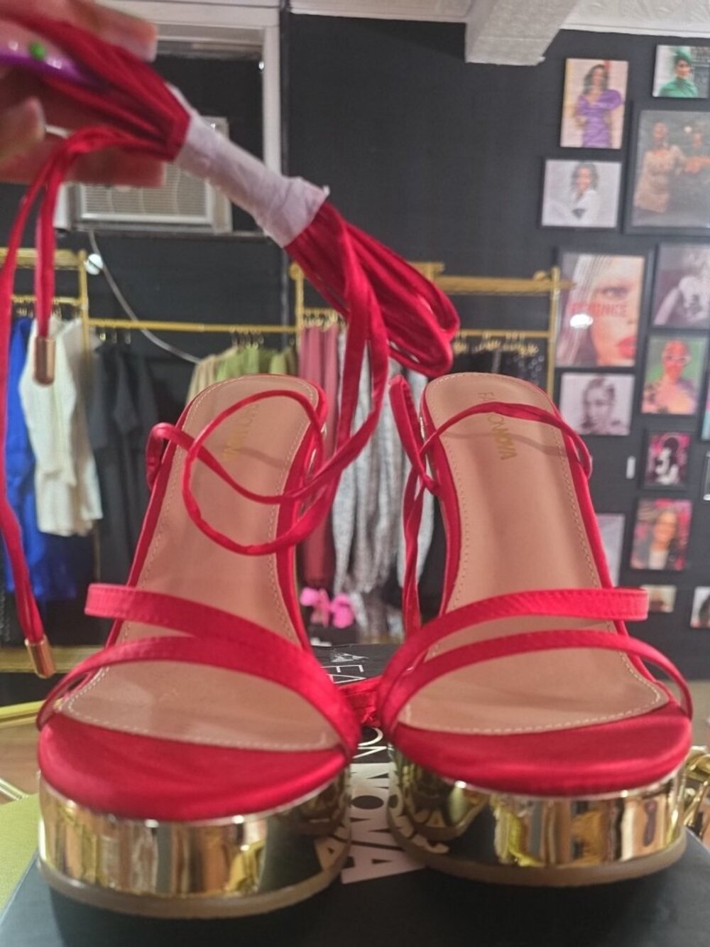 NEW Fashion Nova Steffie Red & Gold Platform Heels Size 9